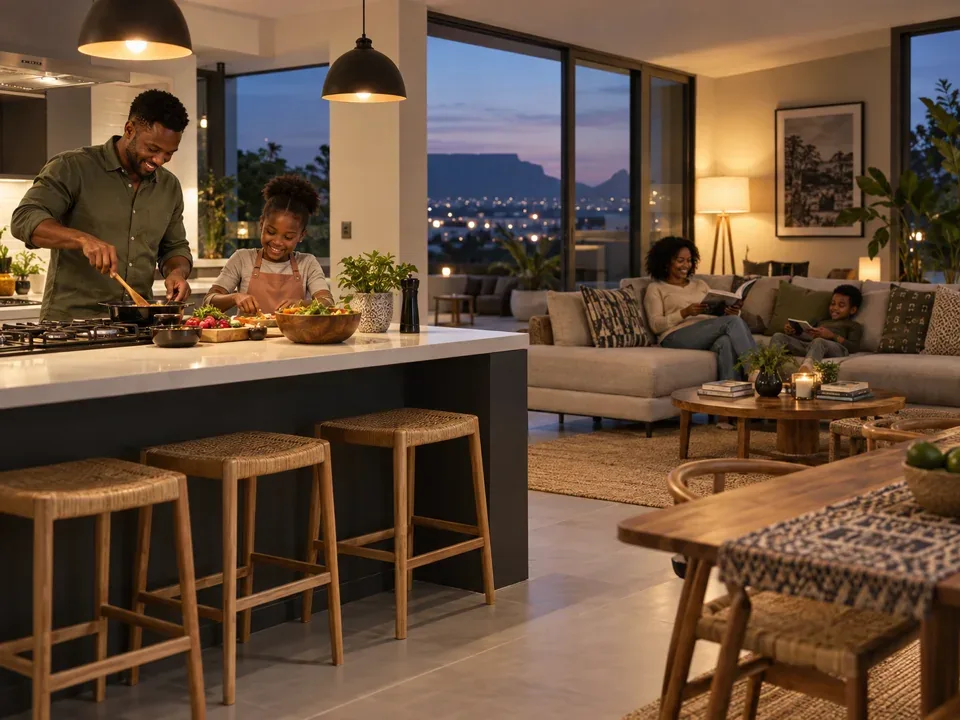 Family at home in the evening